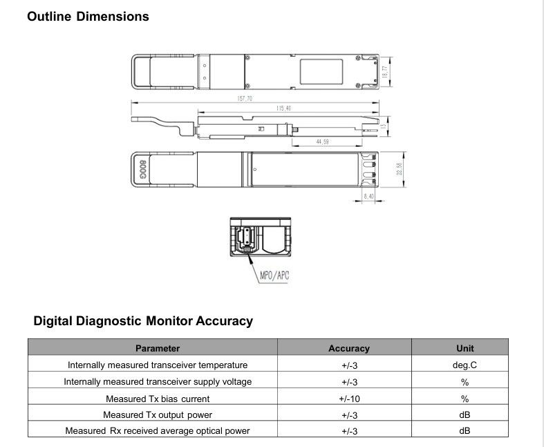 Largeur de bande 400G réseau Ethernet Module émetteur-récepteur à fibres multimode OSFP SR4 avec fonctions de diagnostic numérique à prise à chaud