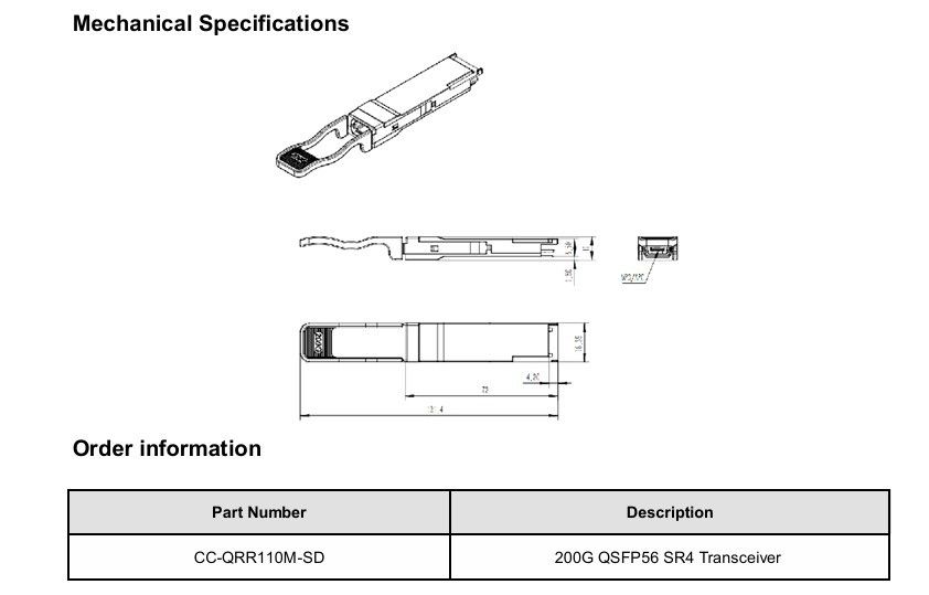 Transcepteur optique multimode 200G-SR4 200G conception branchable à chaud 1 Max 4W Puissance min Recevable Compatible avec OM3/OM4
