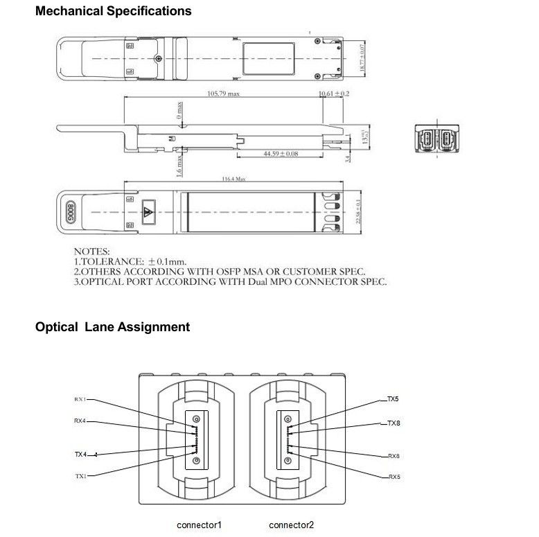 Interconnexion informatique Transcepteur optique OSFP à 800 Gbps avec connecteur MTP8APC double branché à chaud et débit de données élevé