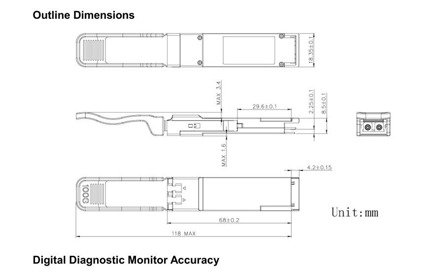 100G QSFP28 2km Transcepteurs à fibre optique CWDM4 Ethernet Puissance réseau ≤ 3,5 W Réception minimale ≤ 3,5 W Portée 2 km Originale