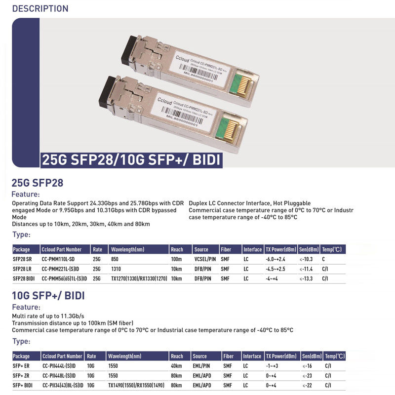 Module émetteur-récepteur 10G SFP à fibre mono-mode de 10 km pour le réseau de communication de centre de données