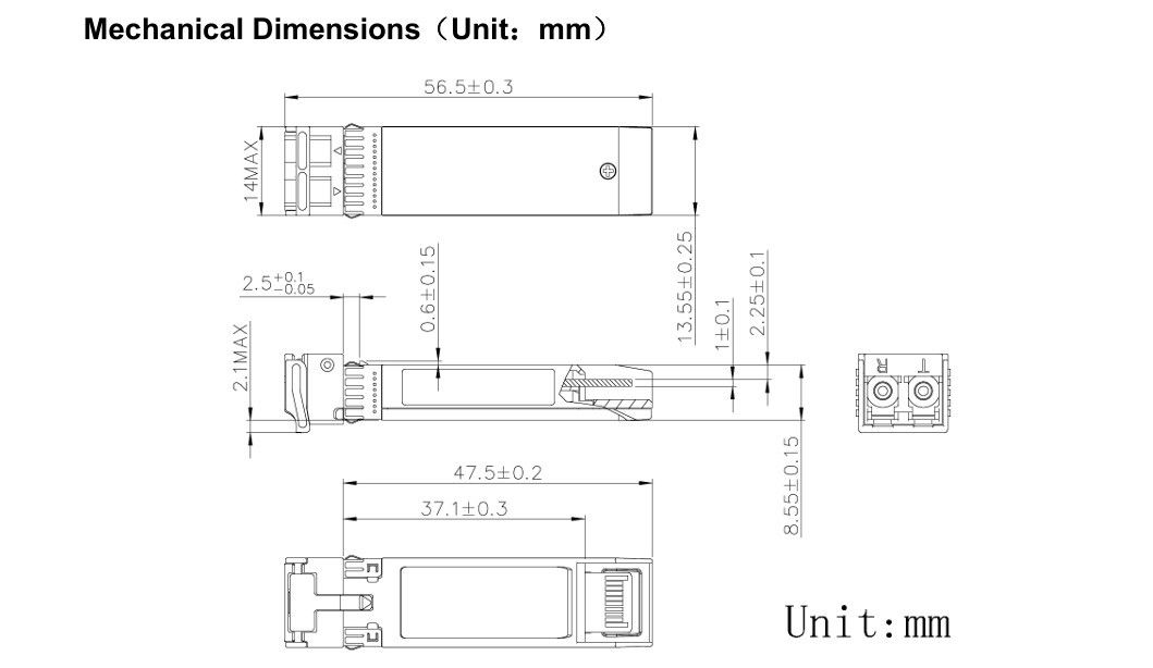 Technologie de refroidissement 1550nm 40km ER/EW LC Duplex Température industrielle -40-85°C 1.5W Module émetteur-récepteur SFP 10G conforme à la norme RoHS CE FCC