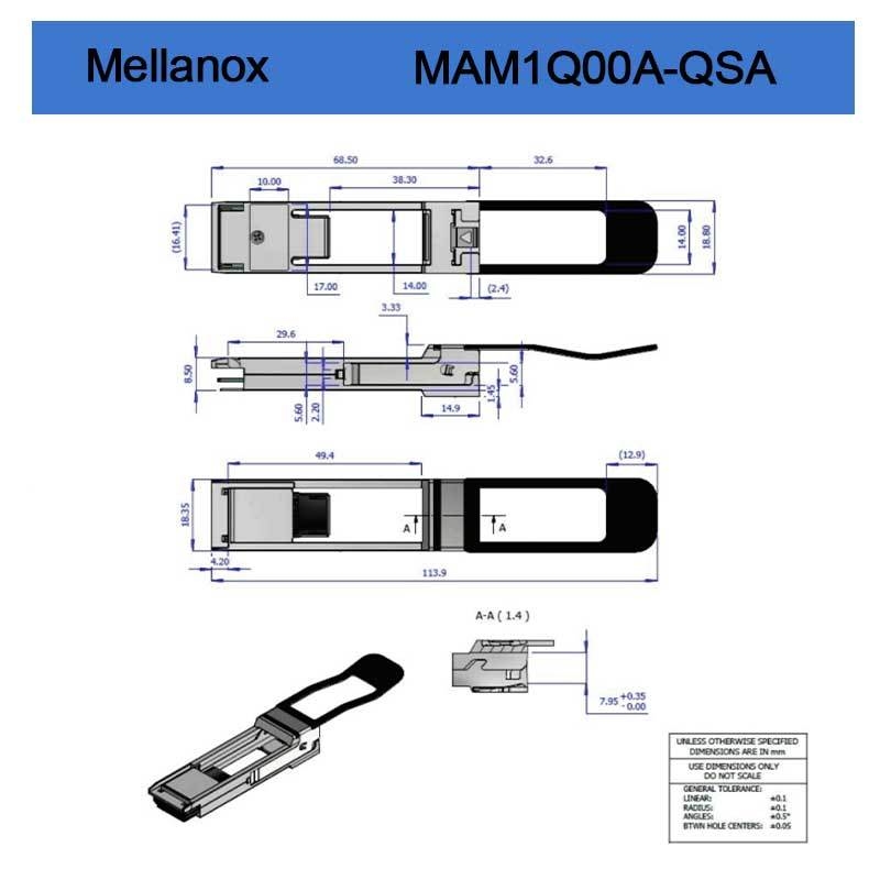 Adaptateur Mellnaox Brand New Original Mam1q00A-Qsa Nvidia Dynamix Qsa™, Qsfp+ vers SFP+