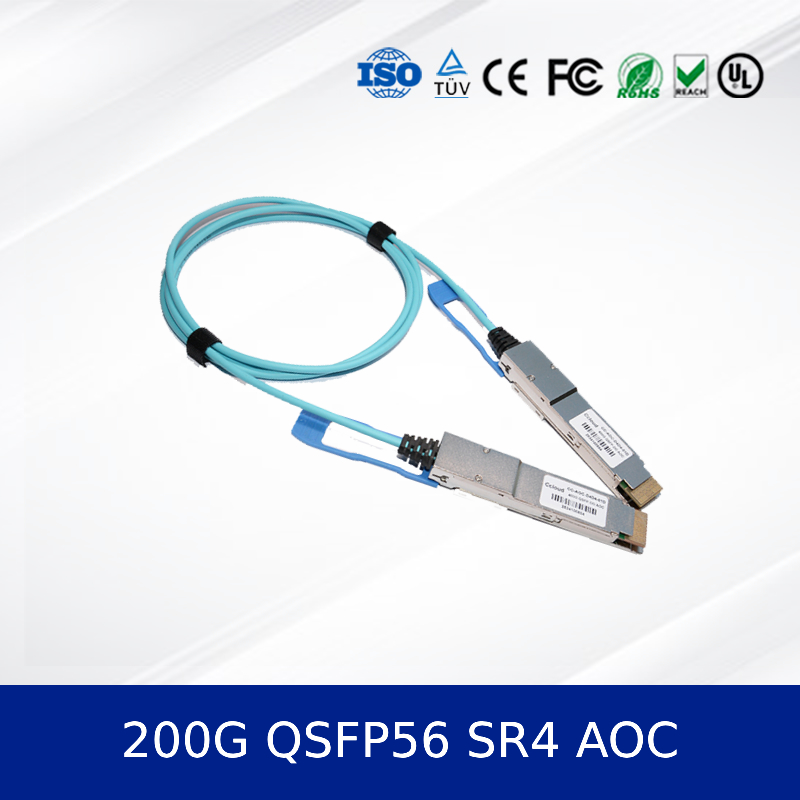 Module émetteur-récepteur optique 200G QSFP56 SR4 AOC Câble 3m Pour Ethernet 200G OM4 MMF, Faible consommation, Conforme CMIS